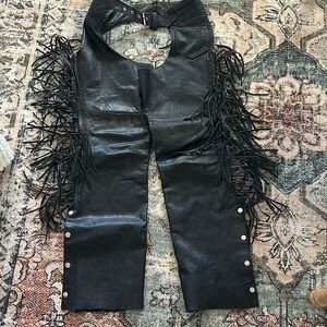 Black Leather Fringe Chaps
